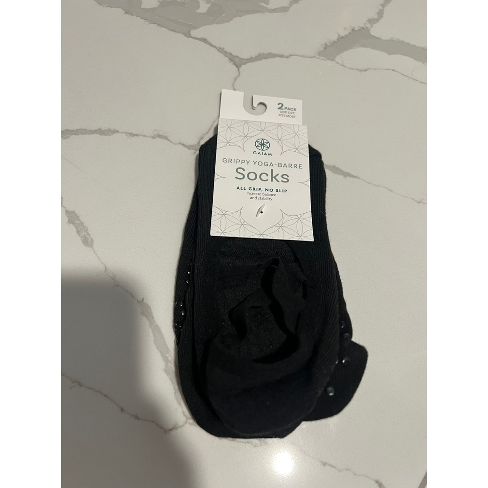 Gaiam Grippy Yoga-Barre Socks 2 Pack Black Non-Slip Pilates Studio One Size